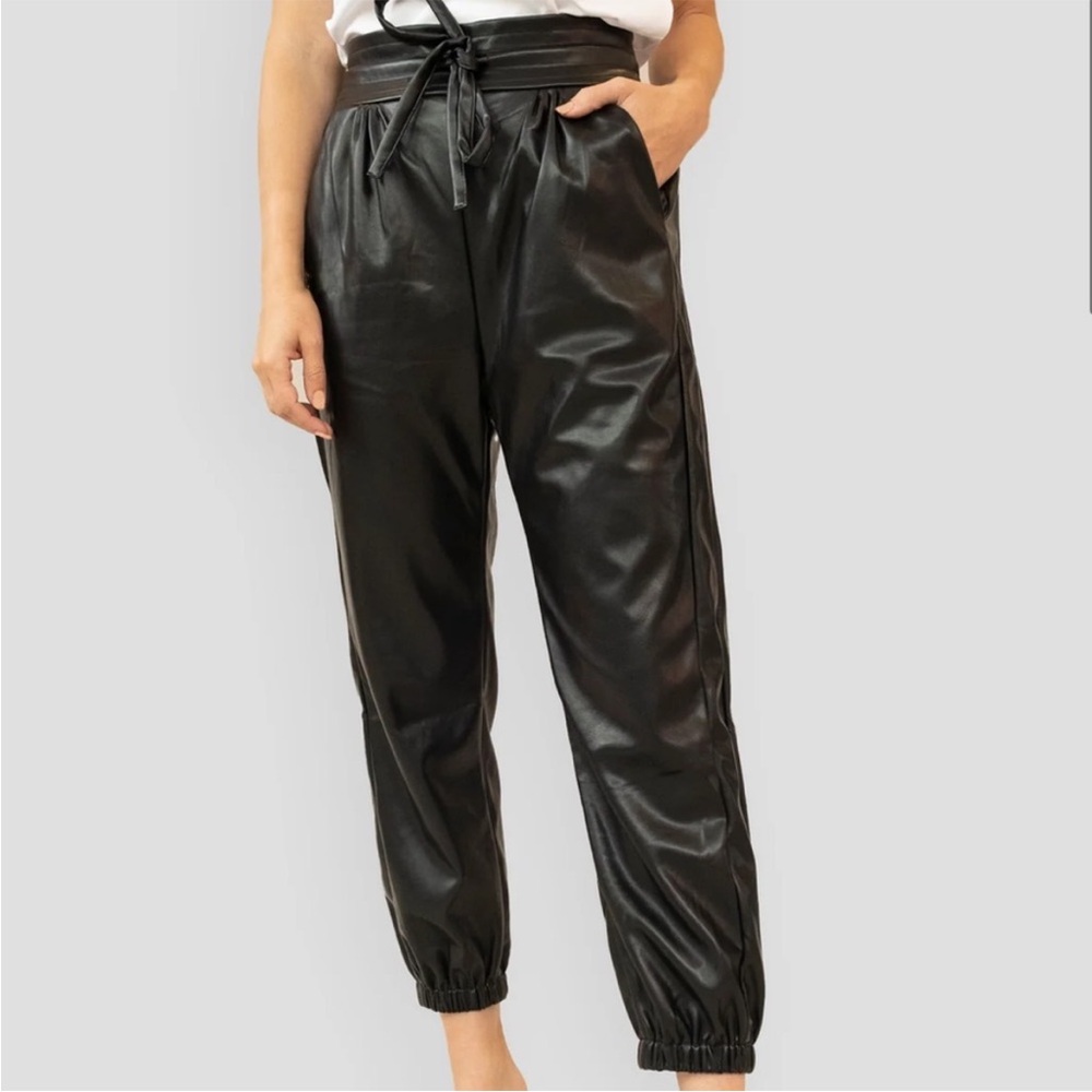 Euc Christina Karin Giselle Faux Leather Jogger Pants Black Medium Retail $288